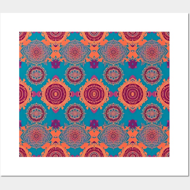 Bold Geometric Pattern Orange and Blue Wall Art by CuddlyChimera